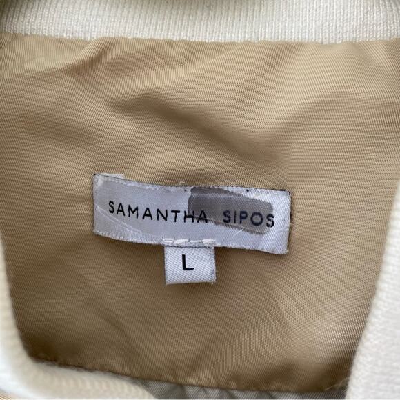 Samantha Sipos Stripe Rib Knit Tan Bomber Jacket Flawed size large - Picture 5 of 9